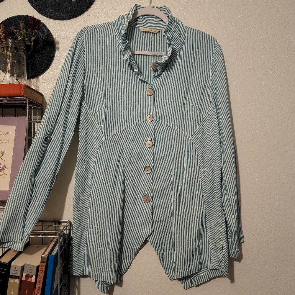 Soft Surroundings PL Striped Button Down Blouse
